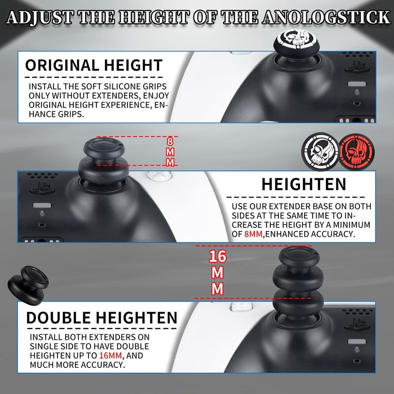 PlayRealm NO Falling Off Thumbstick Extender x 2 & Thumb Grip x 4 for PS5 & PS4 Controller (Skulls pack) - Image 5